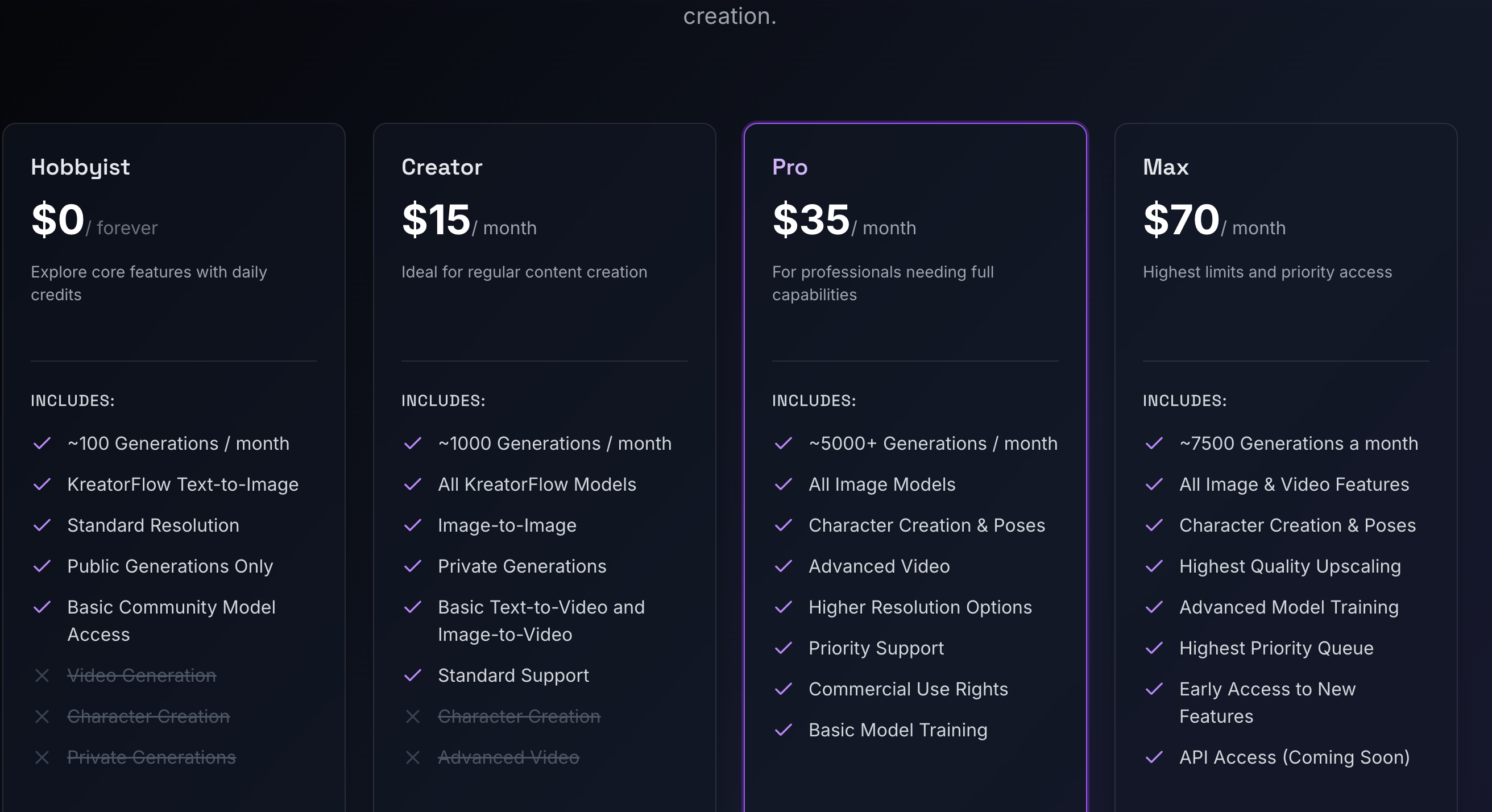 KreatorFlow Pricing Tiers